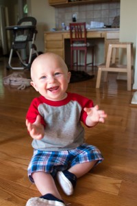 This little boy just has the best disposition. The stranger danger and crankiness when we walk out of the room is starting to set in, but overall, he's just a happy little dude.