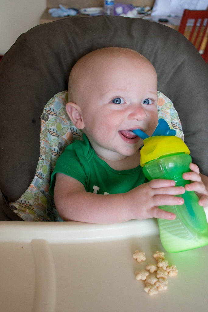 Liam wants more than ever to be a big kid. Emma had a straw cup so he had to have one, too.