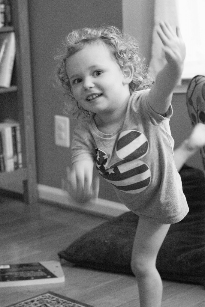 And I think we have a gymnast. I'm OK with this. Tons of acrobatics in the living room. Now we just need someone to pay for it. (I had horrible lighting...so this was my attempt to salvage this since Emma REALLY wanted me to take her picture.)
