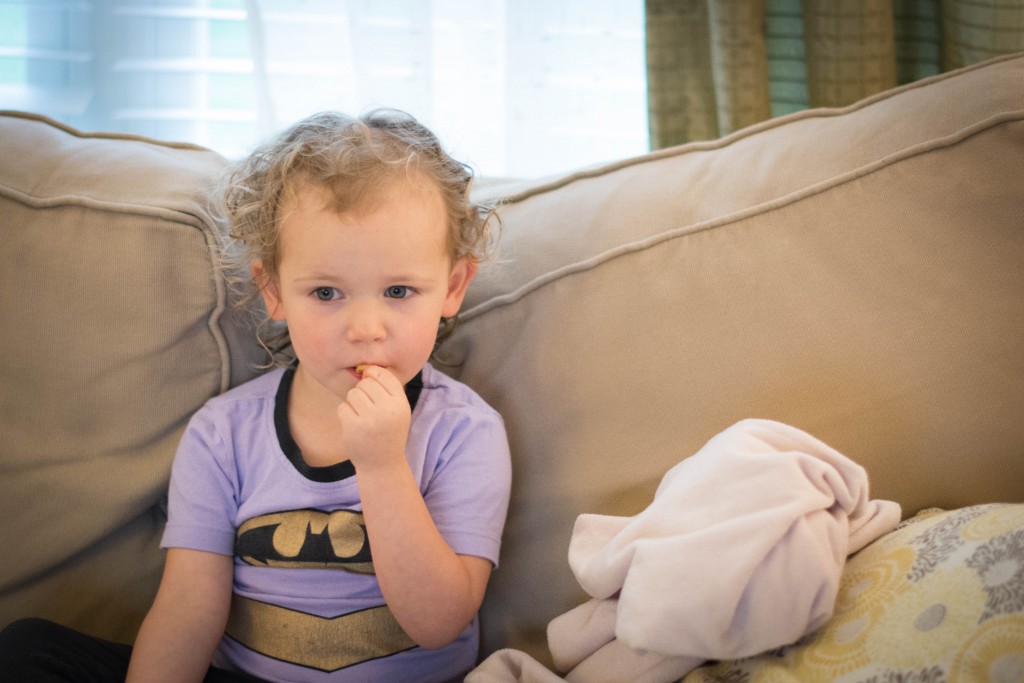 Liam went to bed early. I hate days where Mark doesn't see them. I think with his new job there will be more of those. Emma snacked on animal crackers, patiently waiting for Daddy to come home. I told her she could stay up to see him.