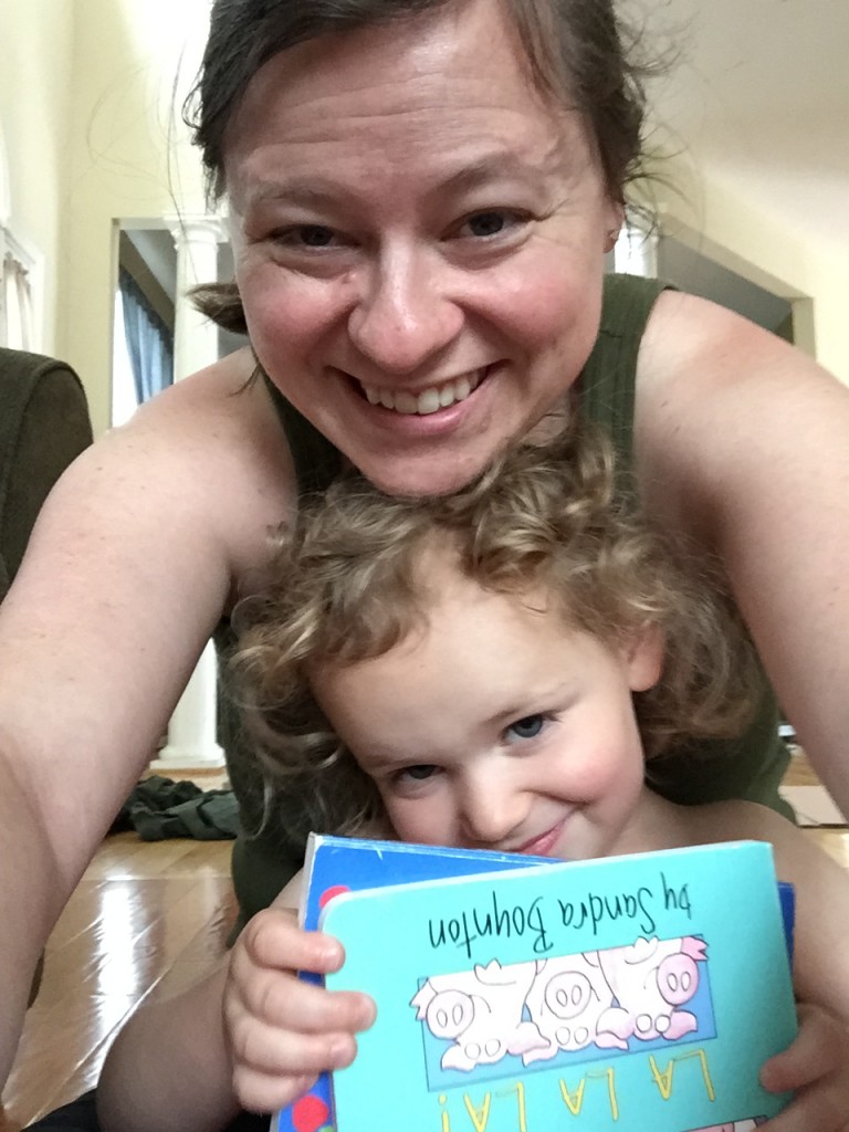 Emma crawled into my lap and begged for storytime. She read a lot of books today and ended the day reading to me about Mat and Sam.